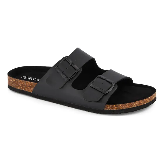 Sandalia Casual Ferrato Tipo Mule Doble Hebilla Hombre Negro