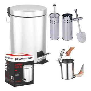 Kit Lixeira Banheiro Inox Com Pedal+escova Sanitaria+suporte Kit Lixeira Banheiro Inox Com Pedal+escova Sanitaria+suporte