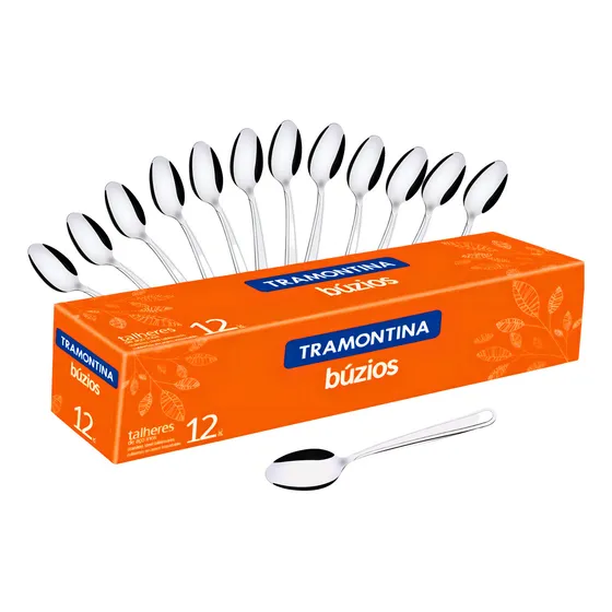 Kit 12 Colheres Para Sobremesa Aço Inox Tramontina Búzios Cor do cabo Prateada