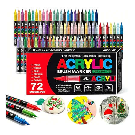 Kit72 Canetas Marcadores Tinta Ponta Pincel  Acrílica Novo 72 Cores