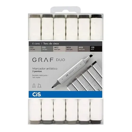 Marcador Artístico Cis Graf Duo Com 6 Cores 2 Pontas