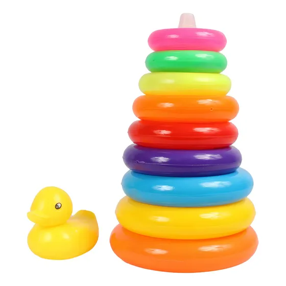 Torre de Anillos Apilables Colores Pato Aros Encajables Bebés Juguete Educativo Desarrollo Temprano Para Bañera