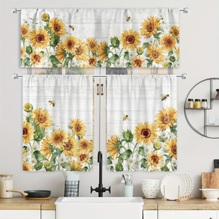 Cortina De Cocina Rústica De Poliéster Con Estampado De Abej Cortina De Cocina Rústica De Poliéster Con Estampado De Abej