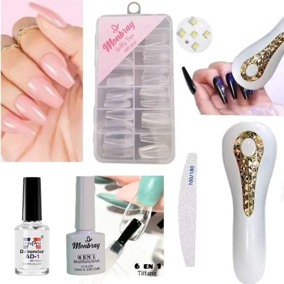 Kit Uñas Jelly Tips Uñas Postizas Express Pega Jelly Lampara