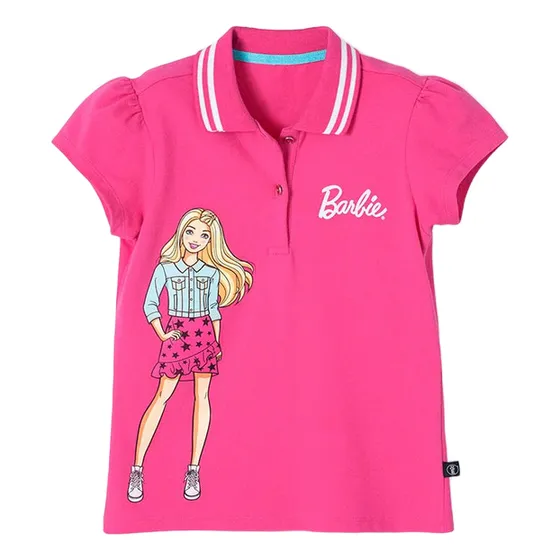 Camiseta De Barbie Fucsia Tipo Polo Para Niña