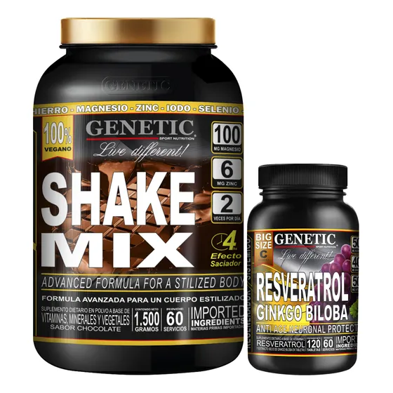 60 Servs Batido Vegano Shake Mix Resveratrol Ginkgo Genetic