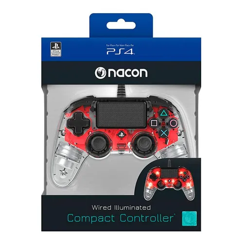 Mando Ps4 Nacon Controller Wired Illuminated Compact Red Color Rojo