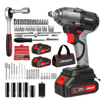 Llave De Impacto Inalambrico Pistola Taladro Impacto Destornillador Electrica Sin Escobillas+juego De Herramientas 2pilas 520nm Gris