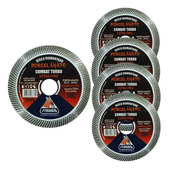 Kit 5 Discos Diamantados Porcelanato Turbo Extra Fino 105mm