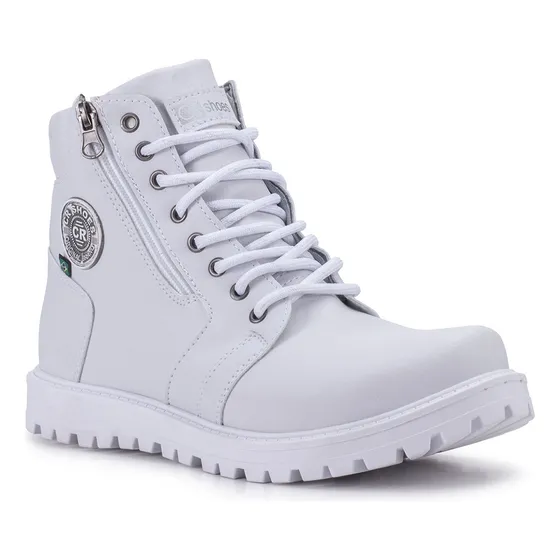 Coturno Masculino Branco Com Ziper Modelo Novo Crshoes 9013 