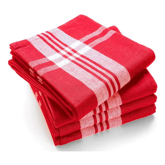 4 Paño Cocina Algodon Rojo Raya Toalla Roja Francesa