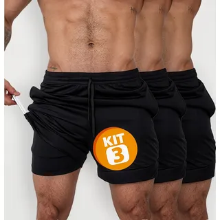 Kit 3 Bermudas - 2 Em 1 Short Duplo Esportivo Academia Run Kit 3 Bermudas - 2 Em 1 Short Duplo Esportivo Academia Run