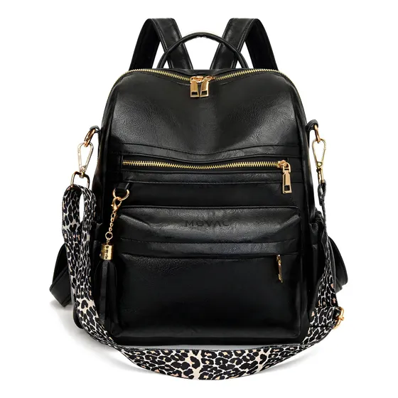 Mochila Cartera Urban Chic Cuero Pu Mujer A La Moda Multiuso Color Negro Diseño de la tela Lisa