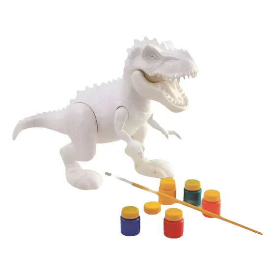Dinossauro Rex Attack Branco Para Colorir +pincel + 6 Tintas
