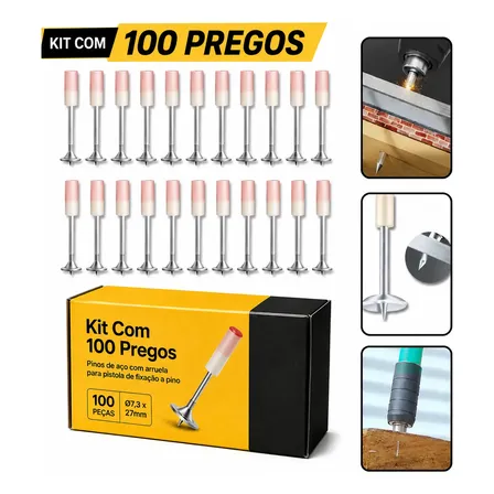 Kit 100 Pregos Grampeador Pistola Finca Pino Fixação Rápida 4.2 Cm
