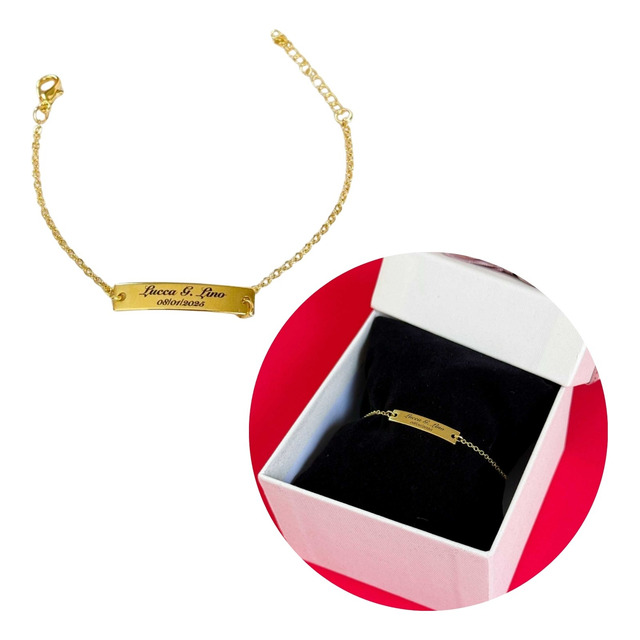 Pulseira Recém Nascido Personalizada Nome Data Ouro 18k Pulseira Recém Nascido Personalizada Nome Data Ouro 18k