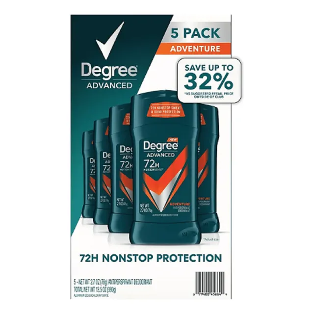 Desodorante Degree Advanced Adventure, Paquete De 76 G Con 5