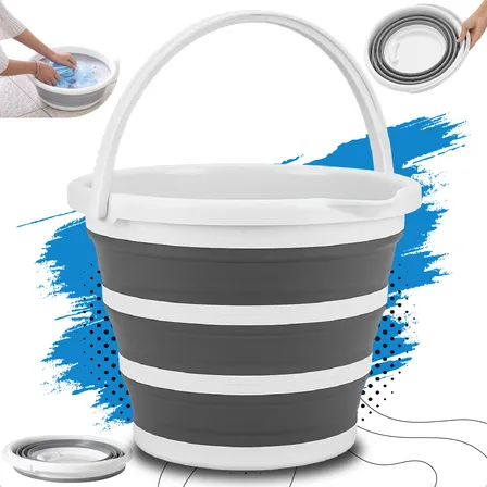 Balde Dobrável Com Alça Ecomixshop Balde Retrátil Cinza 13 L