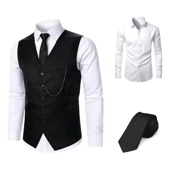 Kit Padrinho C/ Colete Masculino + Gravata + Camisa Social