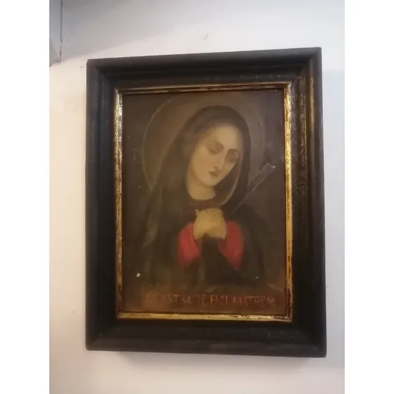 Cuadro Antiguo Pintura Antigua Religiosa Virgen Colonial Policromia Negro Y Dorado