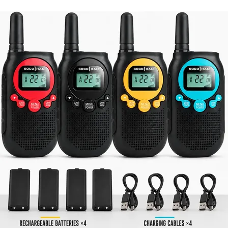 Rádios Comunicadores Socotran T6 Recarregáveis 22 Canais Kit 4 Com Baterias Preto Frs 3.7v