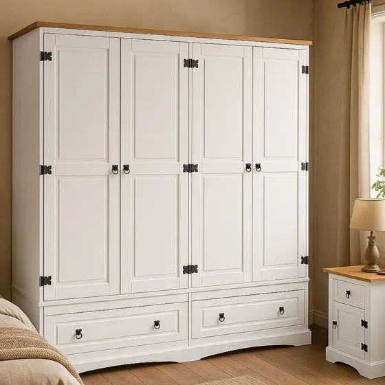 Ropero 4 Puertas 2 Cajones - Madera M - Dormitorio - Lcm Color Blanco