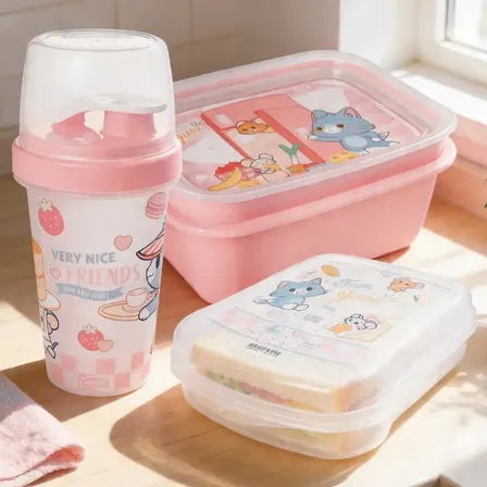 Kit Lancheira Escolar Shakeira 320ml + Marmita Hermética 630ml + Porta Lanche Sanduiche Organizador Infantil Tom E Jerry