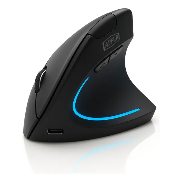 Mouse Vertical Ergonômico Sem Fio Recarregável Bluetooth E Usb 2.4g Rgb, Silencioso, Dpi Ajustável, Reduz Tensão No Pulso, Portátil E Confortável Compatível Com Notebook, Pc, Windows E Mac - Apfer