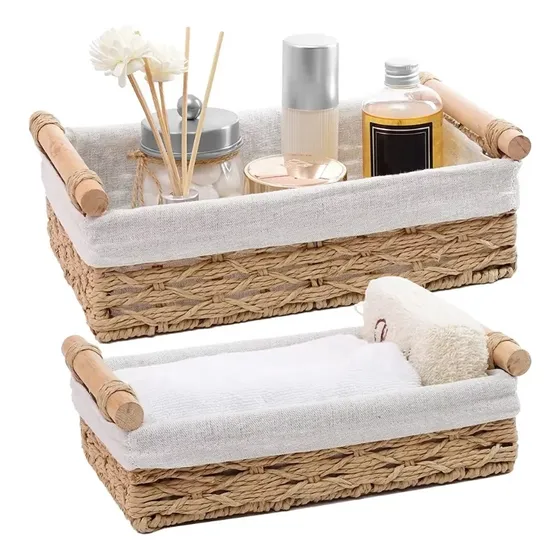 Canastas Organizadora De Mimbre Caja De Almacenamiento 2pzs Beige