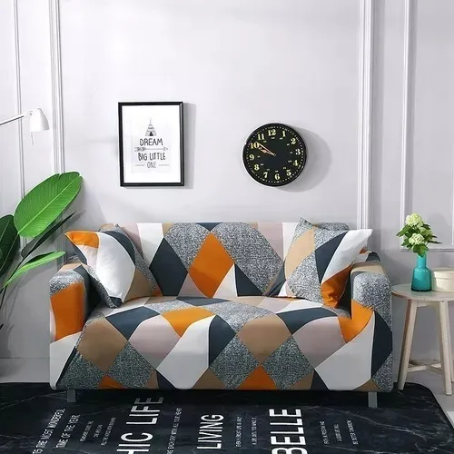 Funda Cubre Sillón De 3 Cuerpos Tela Liso Color Naranja Con Blanco