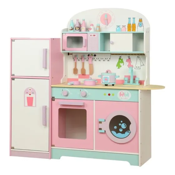 Cocina Infantil + Nevera + Set Loza + Horno En Madera