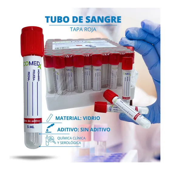 Tubos Extracción De Sangre Tapa Roja Vidrio Gradilla X 100
