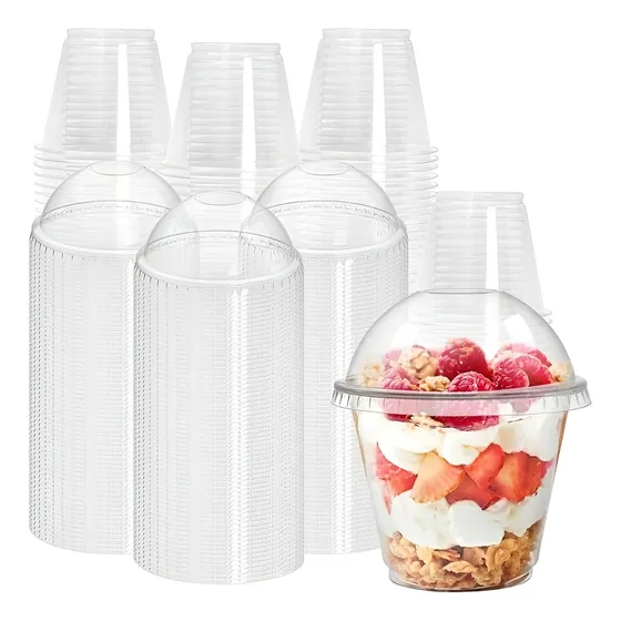 X100 Vasos Plasticos Desechables Vaso Tapa Domo Sin Hoyo 9oz Color Transparente