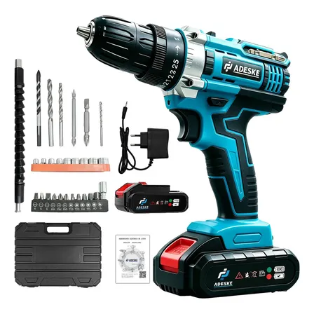 Kit Profissional Parafusadeira e Furadeira Elétrica sem Fio com Baterias 21V,Carregador, Maleta e Acessórios. Ideal para montagem de móveis, furação em concreto, parafusos em metal, reparos domésticos
