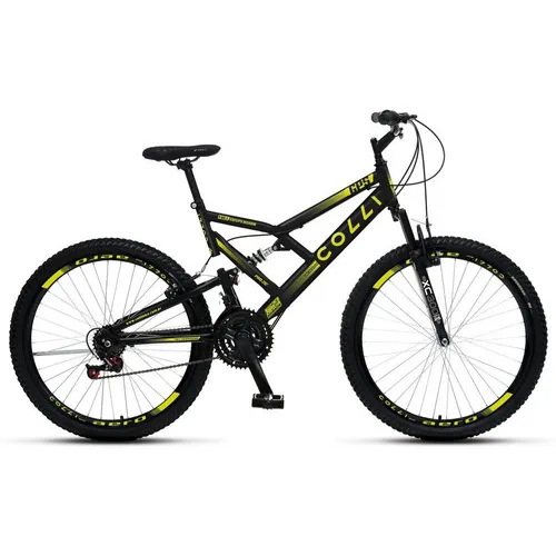 Colli GPS 148-73D Dupla Suspensão Bicicleta Masculina e Feminina Aro 26 Freios V-Brake Cor Preto com Amarelo
