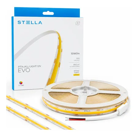 Fita Led Cob All Light 3000k 10w/m 12v 700lm 5m Irc90 Stella Branco-quente 127/220v 12v