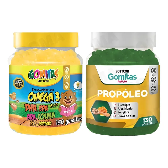 Pack 2 Gomitas Omega 3 Niños + Propoleo Adulto 260 Und