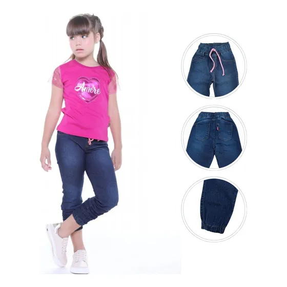 Calça Jogger Jeans Feminina Infantil