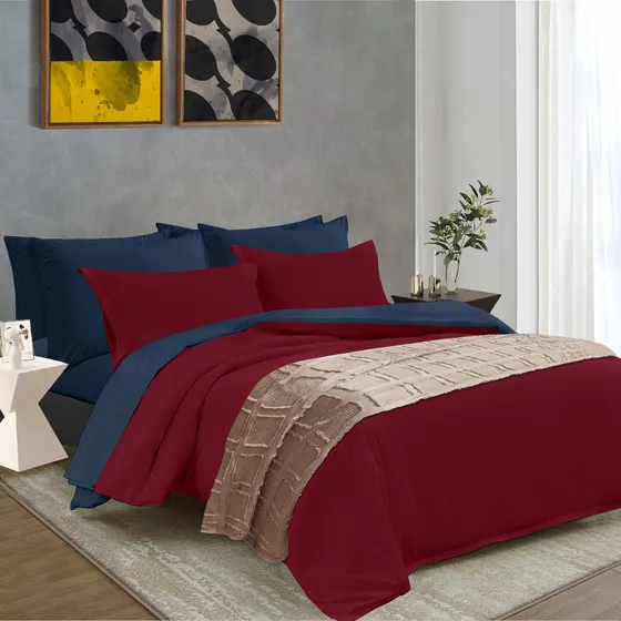 Oh! Sheets Juego De Edredon Microfibra 11 Piezas King Size Rojo/azul Lisa