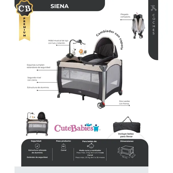Corral Siena De Cutebabies Con Cambiador Con Capota + Bolso