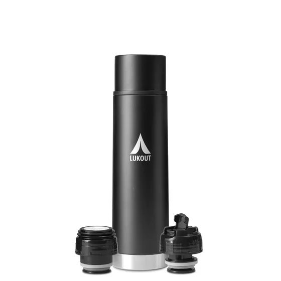 Termo Bala Lukout 750ml Acero Inoxidable Caliente Y Frio Con Tapas Color Negro