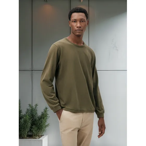 Camiseta Básica Masculina Manga Larga Escote A La Base - N2