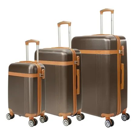 Kit de malas de viagem P/M/G ABS Rodas Duplas 360° Removíveis Bruges Swiss Move Marrom