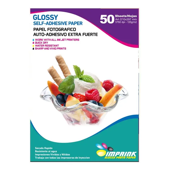 Papel Adhesivo Extrafuerte Glossy Brillante A4/135g/50 Hojas