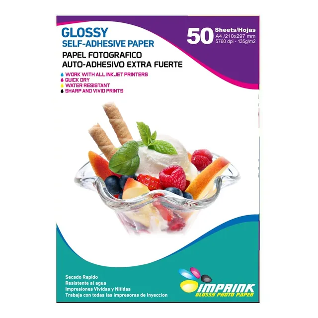 Papel Adhesivo Extrafuerte Glossy Brillante A4/135g/50 Hojas