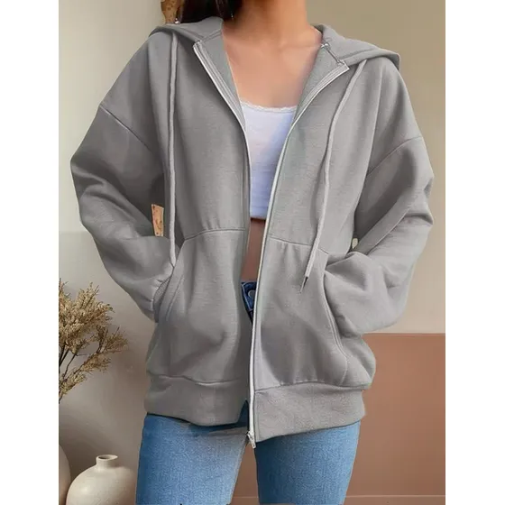 Campera Canguro Con Cierre Bolsillos Capucha Dama Lisa