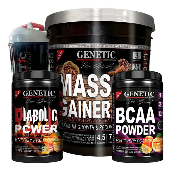 Aumento Muscular Gainer 4,5 Kg Diabolic Bcaa Shaker Genetic Sabor Cappuccino