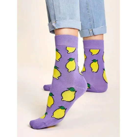 6 Pares De Medias Largas Gruesa Unisex Violeta Limon