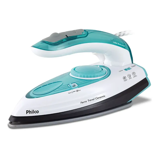Ferro De Passar Travel Ceramic Azul E Branco Philco 127/220V Cor Azul-turquesa