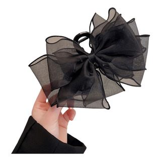 Gorro De Encaje Negro Con Lazo Y Pinza Para El Pelo, Elegant Gorro De Encaje Negro Con Lazo Y Pinza Para El Pelo, Elegant